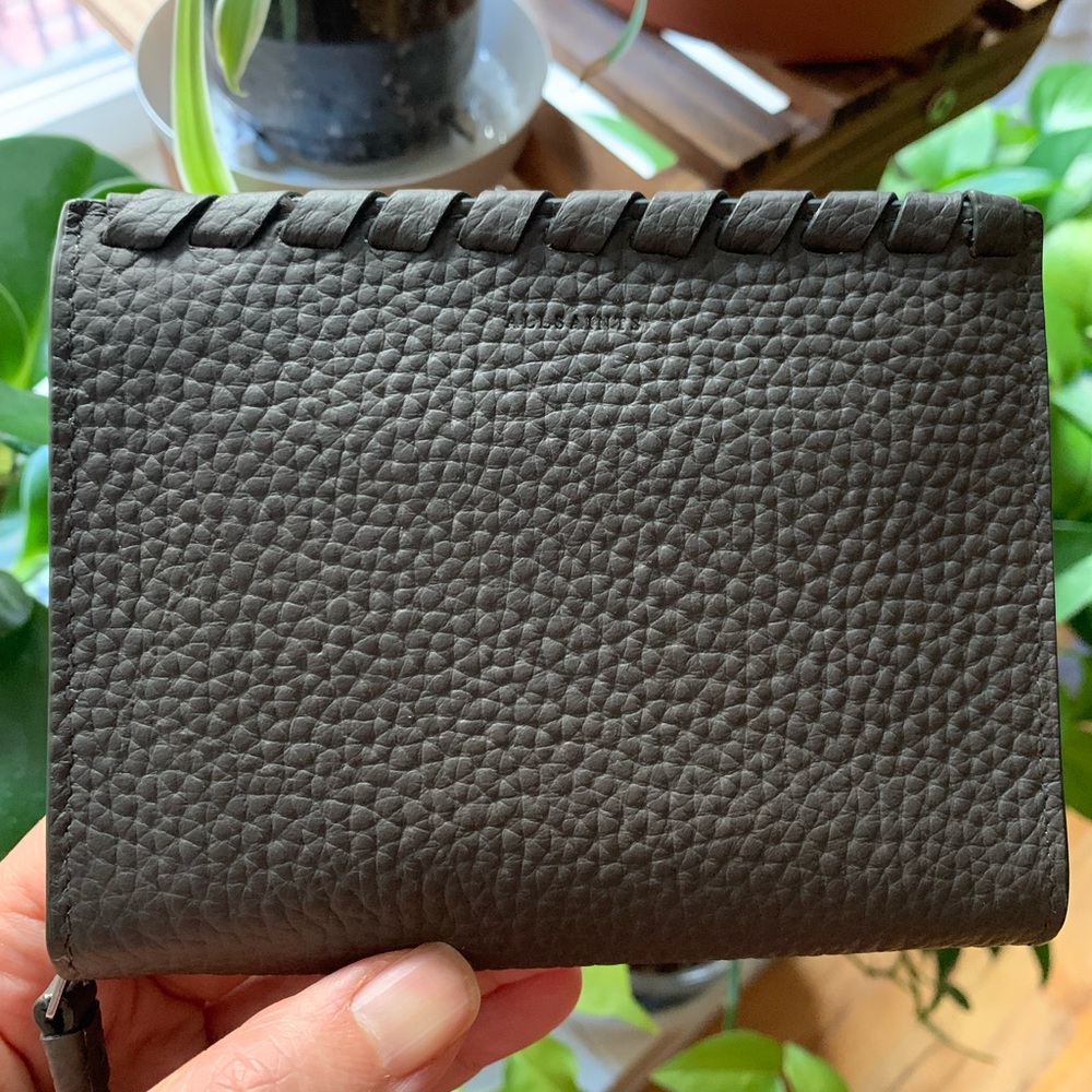 AllSaints Kita Small Pebble Leather Wallet in Grey, NWOT